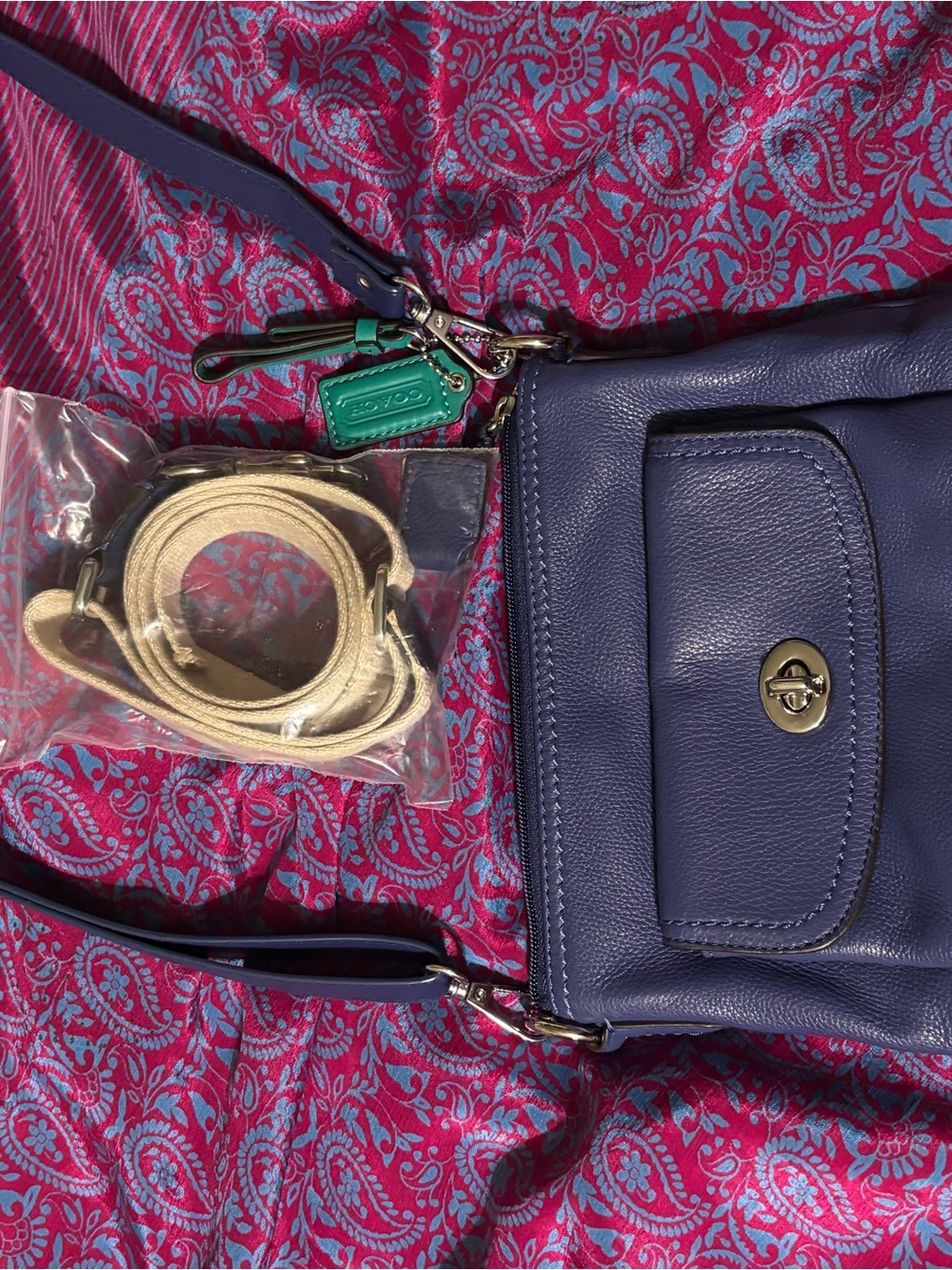 Coach pebbled leather turnrlock Vibrant 2Tone Coach Teal Park Leather Swingpack
